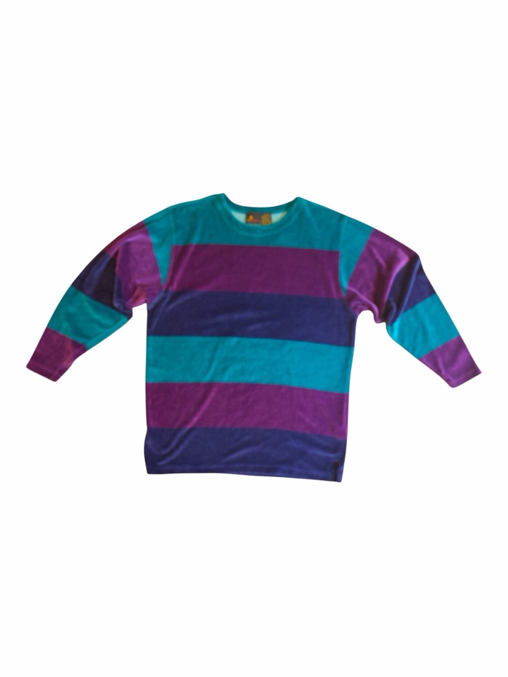 Vintage Liz Sport Relaxed Striped Crewneck Sweatshirt in Teal, Purple & Navy - Picture 2 of 4